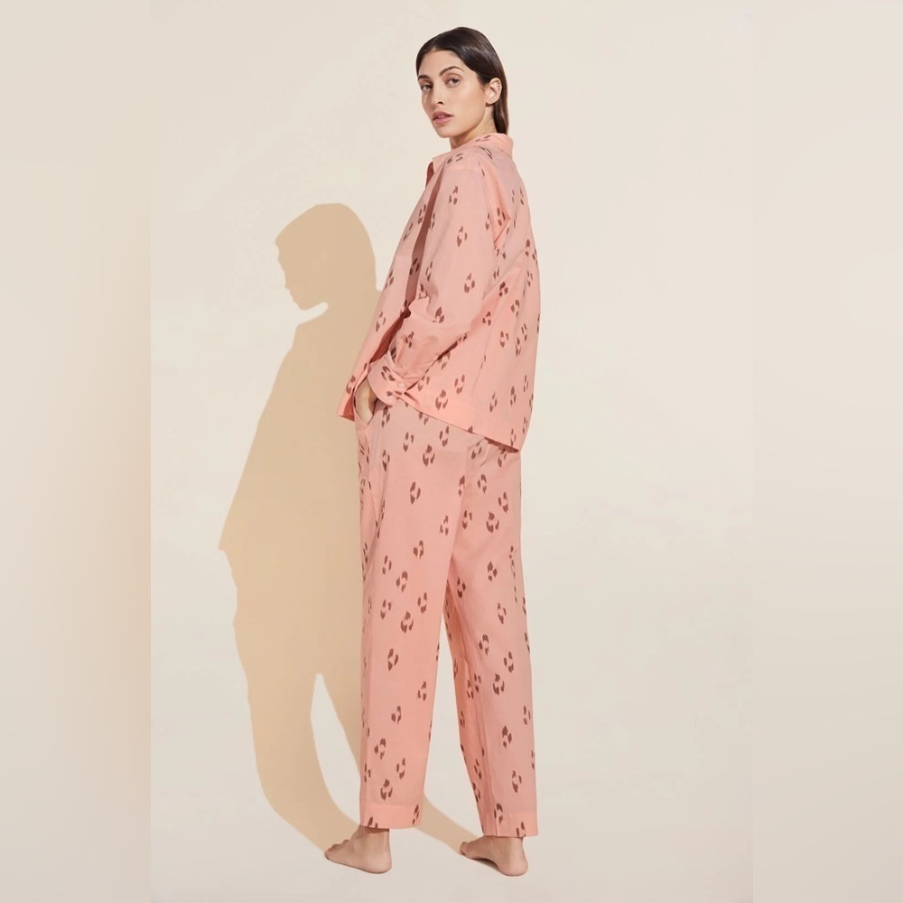 Eberyjey Organic Sandwashed Cotton Printed Long PJ Set in Animal Spot Rose Cloud - Picture 2 of 9